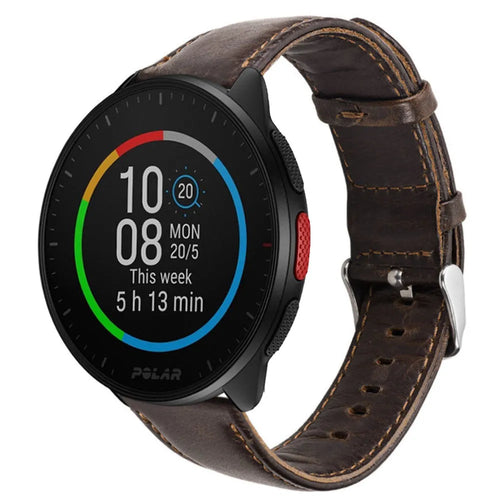 Leather Strap, dark brown, on a watch, 3/4 front view