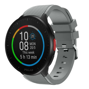 Twill Silicone Strap, grey, on a watch, 3/4 front view