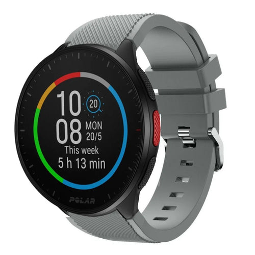 Twill Silicone Strap, grey, on a watch, 3/4 front view