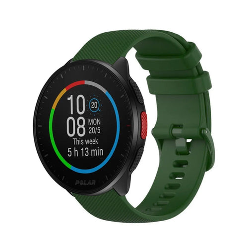Premium Silicone Strap, army green, on a watch, 3/4 front view