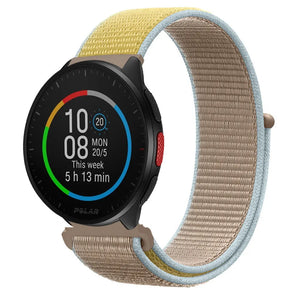 Nylon Strap, camel, on a watch, 3/4 front view