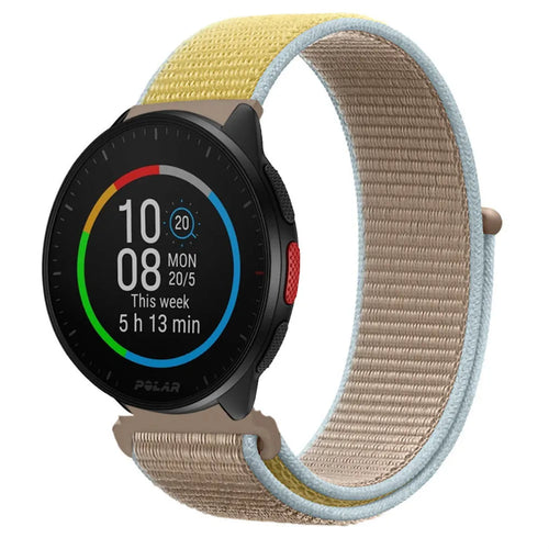 Nylon Strap, camel, on a watch, 3/4 front view
