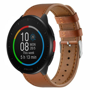 Modern Leather Strap, brown, on a watch, 3/4 front view