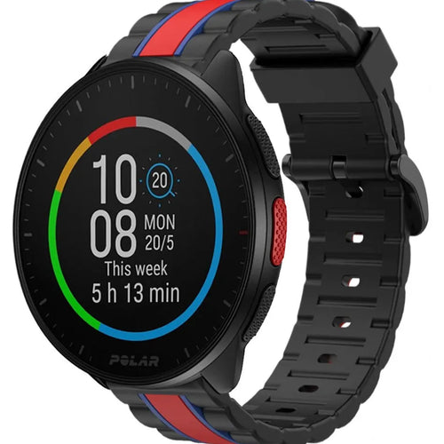 Silicone Special Edition Strap, black/red, on a watch, 3/4 front view