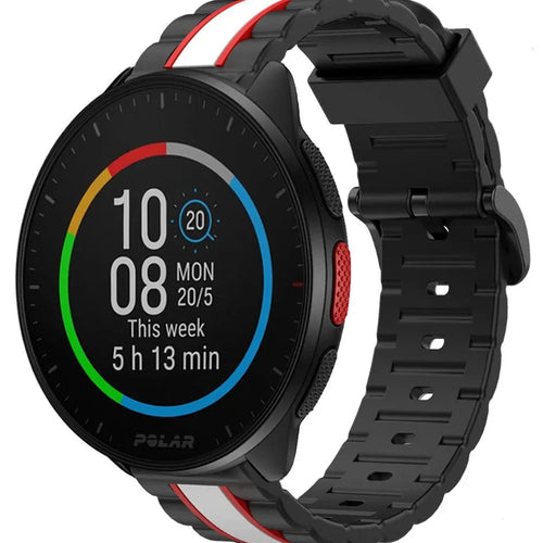 Silicone Special Edition Strap, black/white, on a watch, 3/4 front view