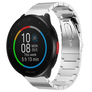 Premium Metal Strap, silver, on a watch, 3/4 front view