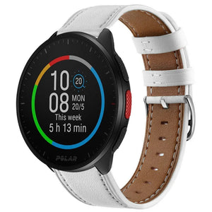Modern Leather Strap, white, on a watch, 3/4 front view