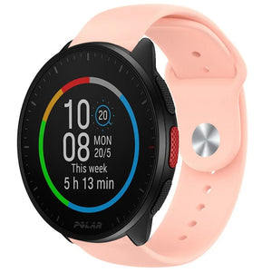 Silicone Sport Strap, pink, on a watch, 3/4 front view