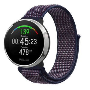 Nylon Strap, indigo blue, on a watch, 3/4 front view