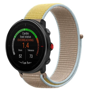 Nylon Strap, camel, on a watch, 3/4 front view