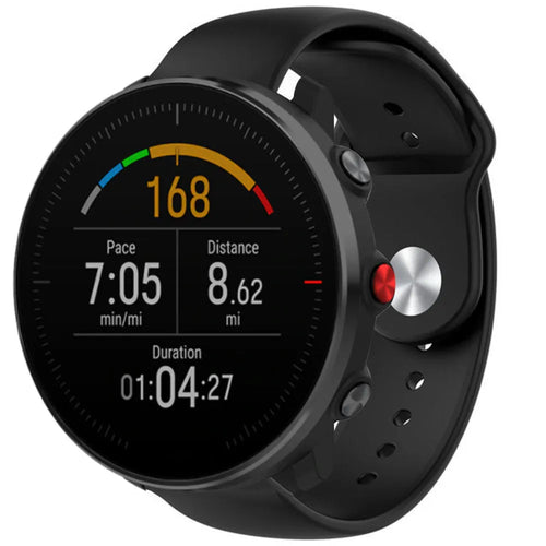 Silicone Sport Strap, black, on a watch, 3/4 front view