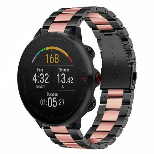 Steel Strap, black/pink, on a watch, 3/4 front view