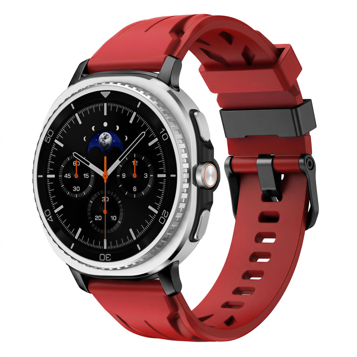 Race Silicone Strap, red, on a watch, 3/4 front view