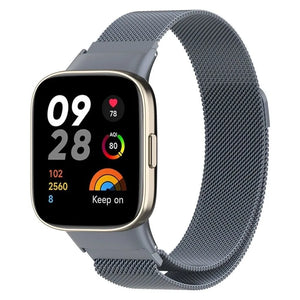 Milanese Strap, space grey, on a watch, 3/4 front view