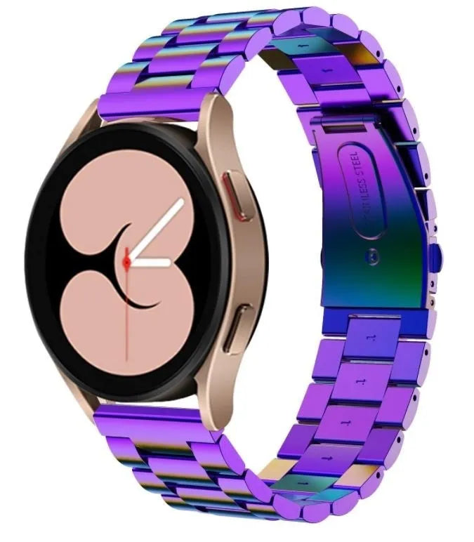 Steel Strap, pearlescent, on a watch, 3/4 front view