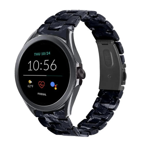Metal Resin Strap, black/white, on a watch, 3/4 front view