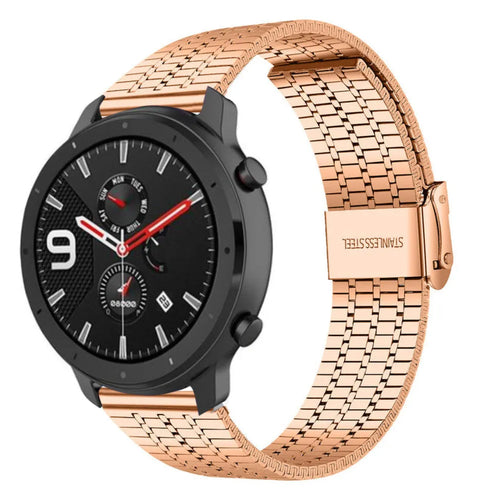 Fine Steel Strap, rose gold, on a watch, 3/4 front view