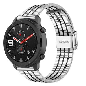 Fine Steel Strap, silver/black, on a watch, 3/4 front view