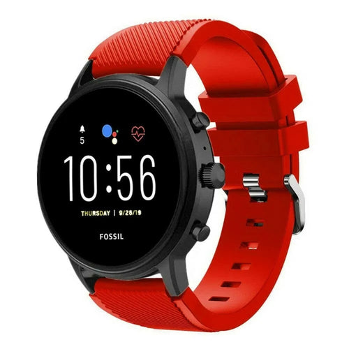Twill Silicone Strap, red, on a watch, 3/4 front view