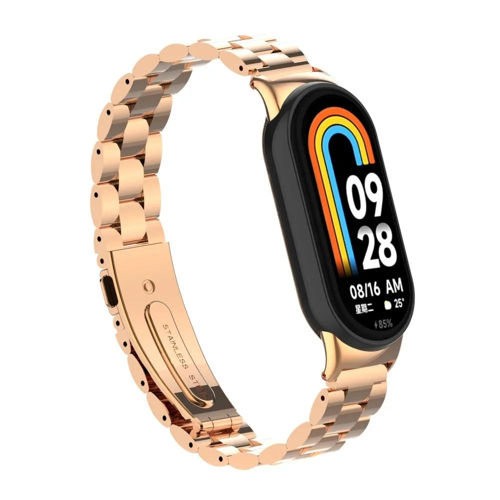 Steel Strap, rose gold, on a watch, 3/4 front view