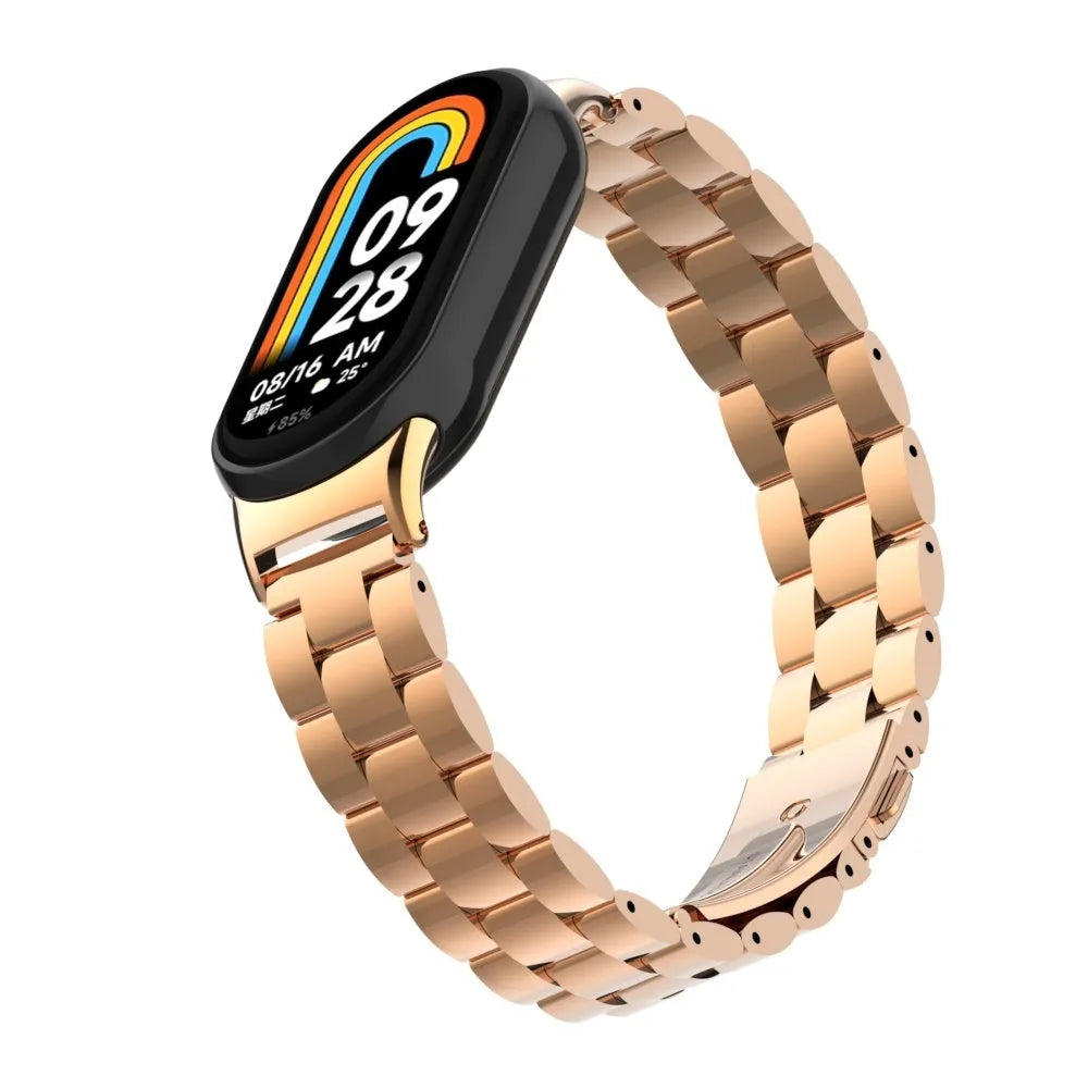 Steel Strap, rose gold, on a watch, 3/4 front view