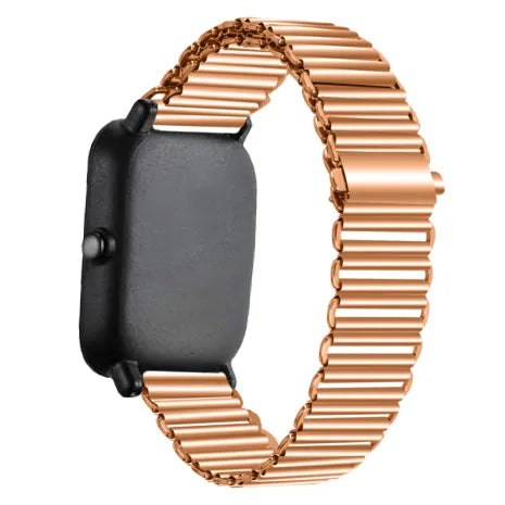Steel Loop Strap, rose gold, on a watch, 3/4 front view