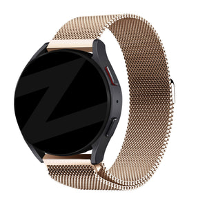 Milanese Loop Strap, rose gold, on a watch, 3/4 front view