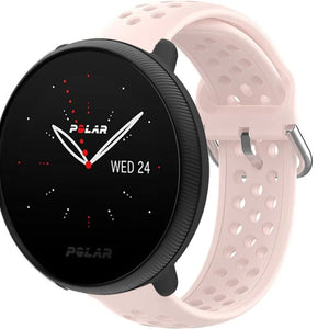 Breathable Silicone Strap, pink, on a watch, 3/4 front view