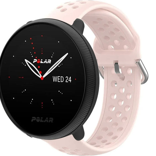 Breathable Silicone Strap, pink, on a watch, 3/4 front view