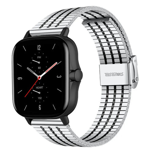 Fine Steel Strap, silver/black, on a watch, 3/4 front view
