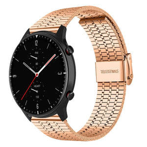 Fine Steel Strap, rose gold, on a watch, 3/4 front view