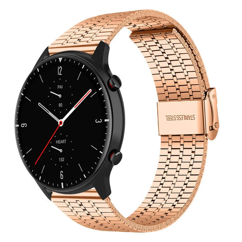 Fine Steel Strap, rose gold, on a watch, 3/4 front view