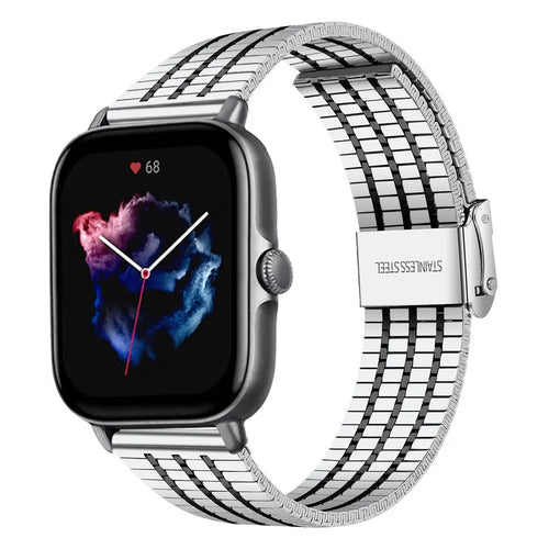 Fine Steel Strap, silver/black, on a watch, 3/4 front view