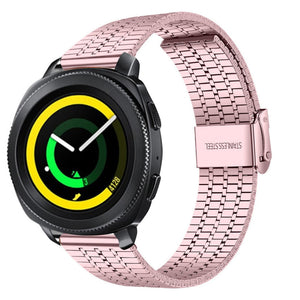 Fine Steel Strap, pink, on a watch, 3/4 front view