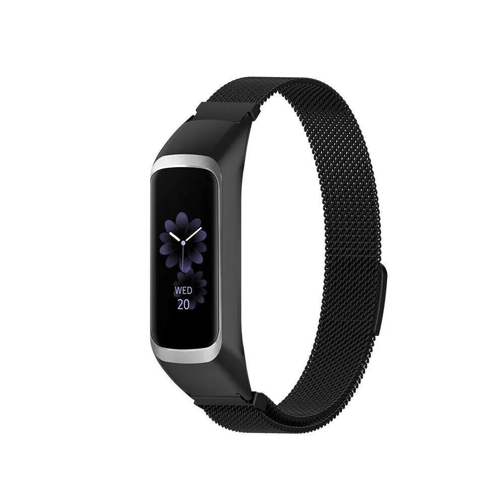 Milanese Strap, black, on a watch, 3/4 front view
