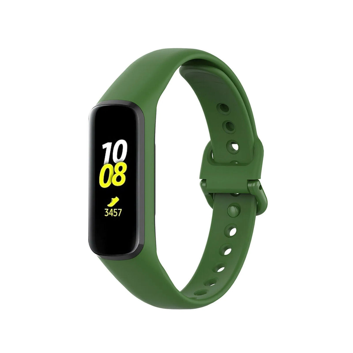 Silicone Strap, dark green, on a watch, 3/4 front view
