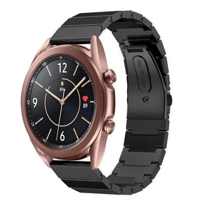 Premium Metal Strap, black, on a watch, 3/4 front view