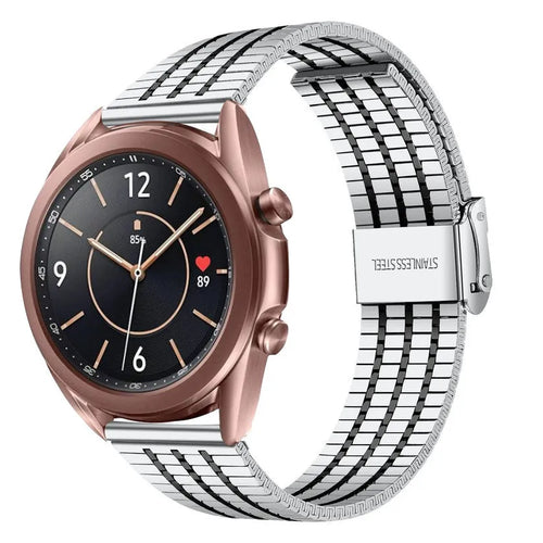 Fine Steel Strap, silver/black, on a watch, 3/4 front view