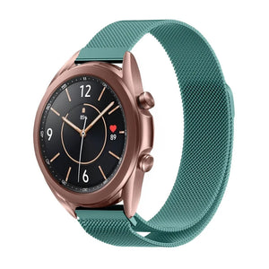 Milanese Strap, green, on a watch, 3/4 front view