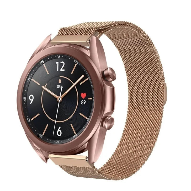 Milanese Strap, rose gold, on a watch, 3/4 front view