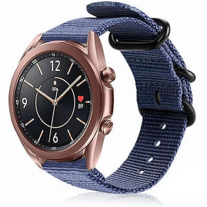Nylon Buckle Strap, blue, on a watch, 3/4 front view