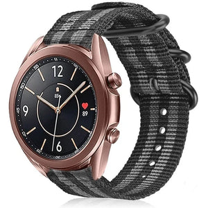 Nylon Buckle Strap, black/grey, on a watch, 3/4 front view