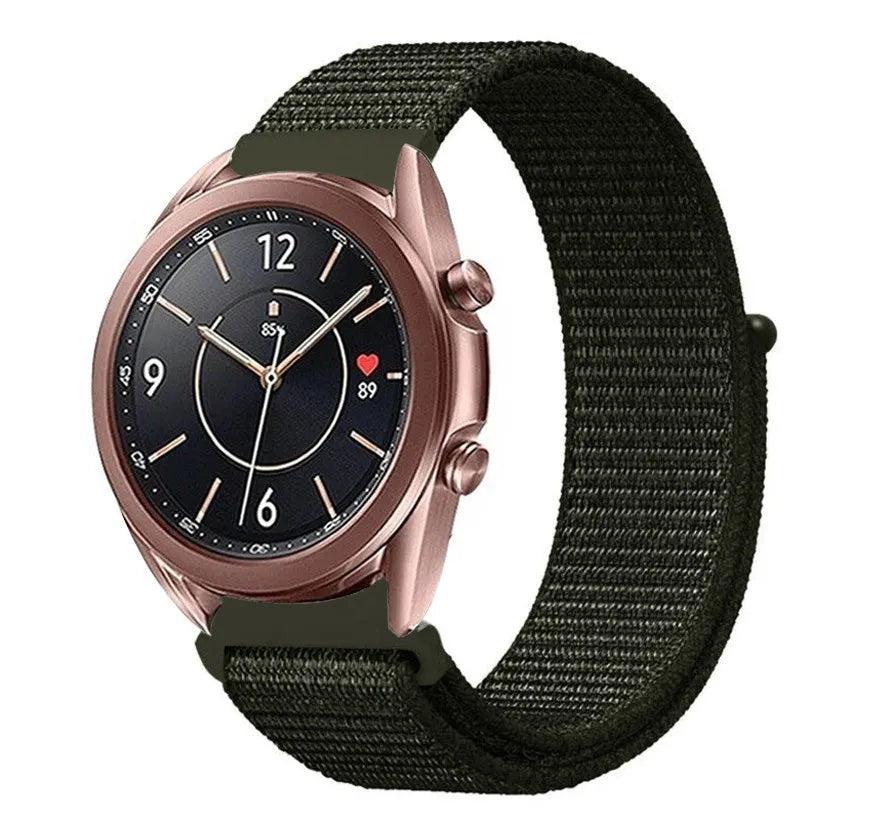 Nylon Strap, dark green, on a watch, 3/4 front view