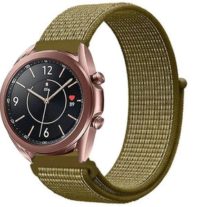 Nylon Strap, olive, on a watch, 3/4 front view