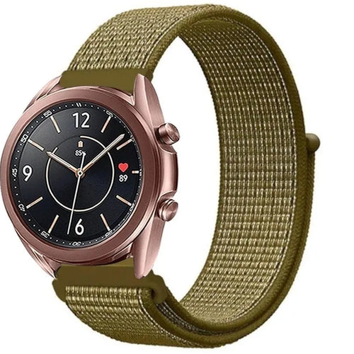 Nylon Strap, olive, on a watch, 3/4 front view
