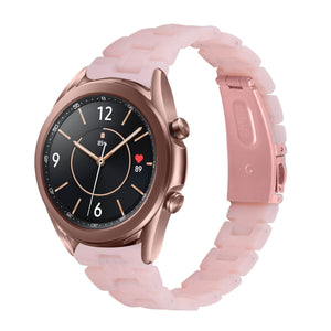 Metal Resin Strap, pink, on a watch, 3/4 front view