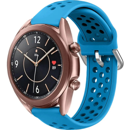 Breathable Silicone Strap, light blue, on a watch, 3/4 front view