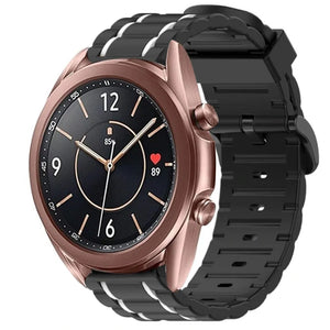 Silicone Strap 'Tough', black/white, on a watch, 3/4 front view