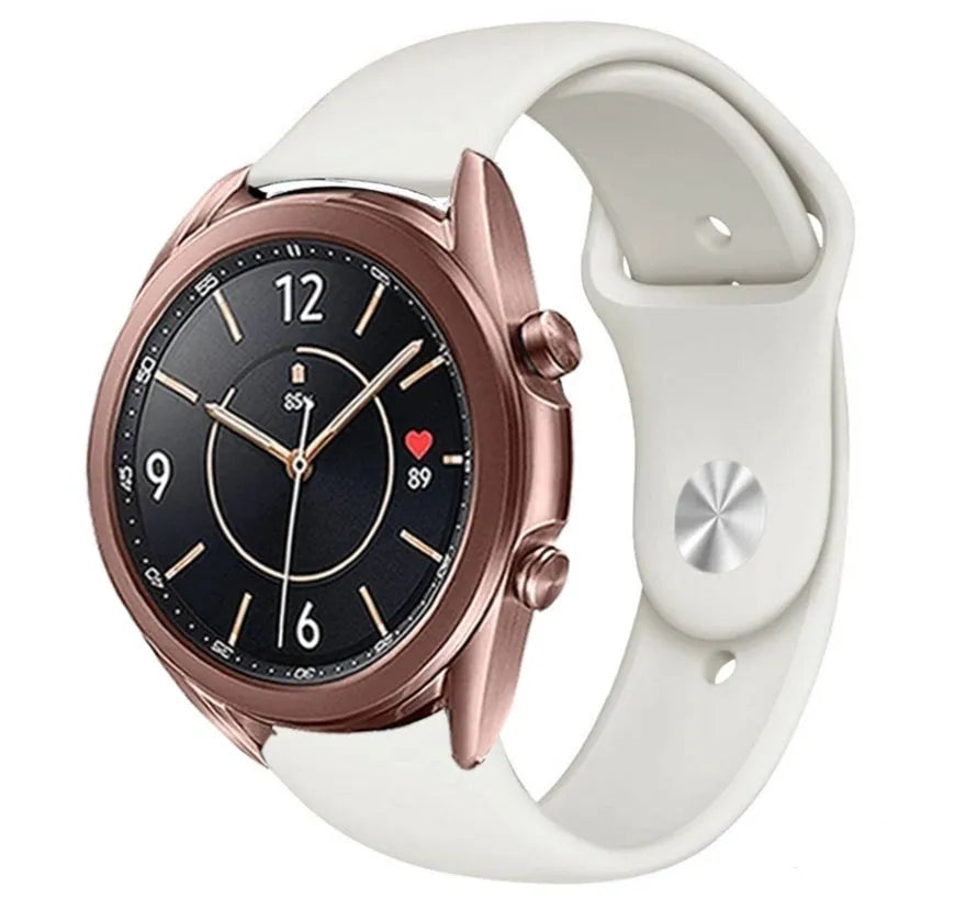 Silicone Sport Strap, white, on a watch, 3/4 front view