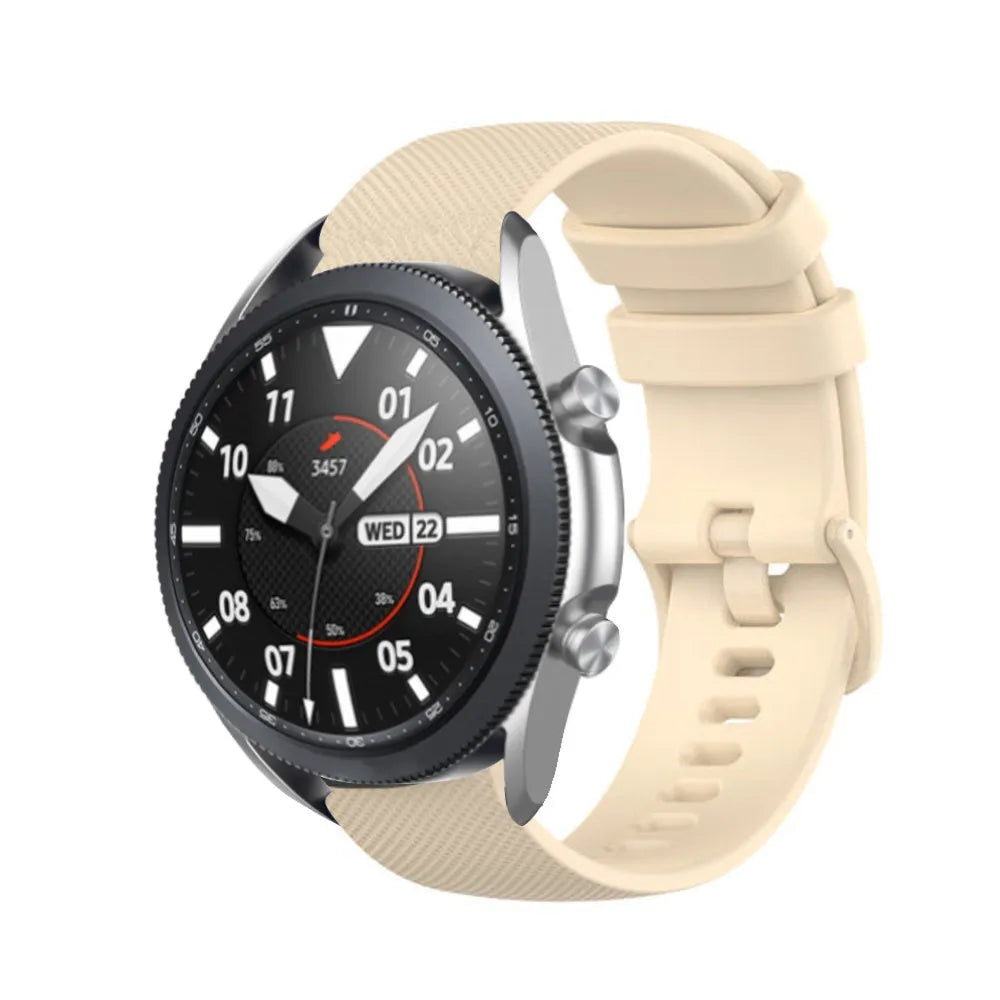 Premium Silicone Strap, beige, on a watch, 3/4 front view